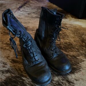 Harley-Davidson Black Leather Men's Lace-Up Zip Combat Boots